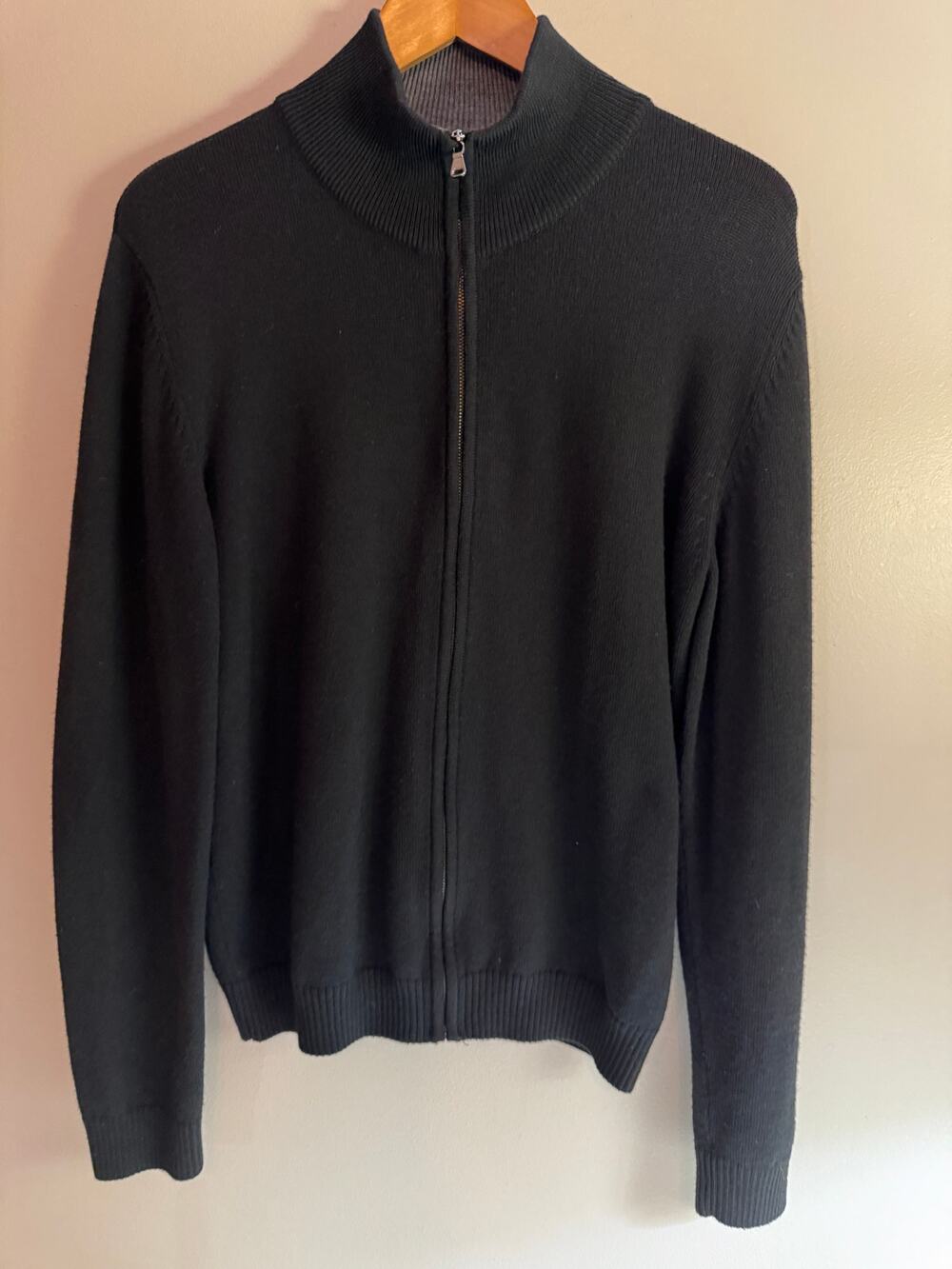 Hugo Boss Men’s Black Full Zip Sweater Regular Fit Wool Knit Size M